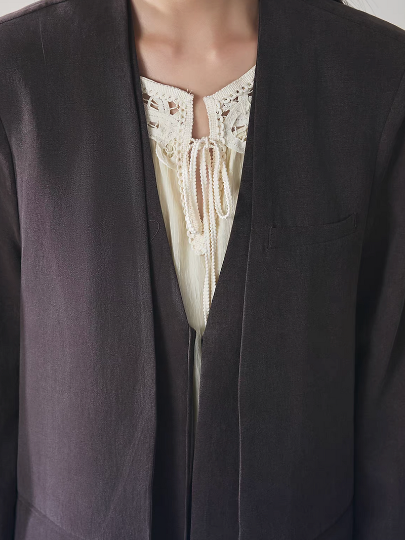 Purplish tone mocha cotton linen rayon connected two pieces like jacket 9