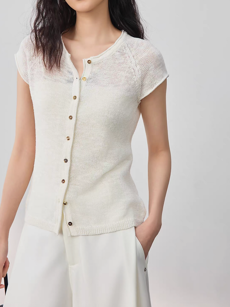 Poly nylon rayon knitted flutter sleeves ivory knitted top 8