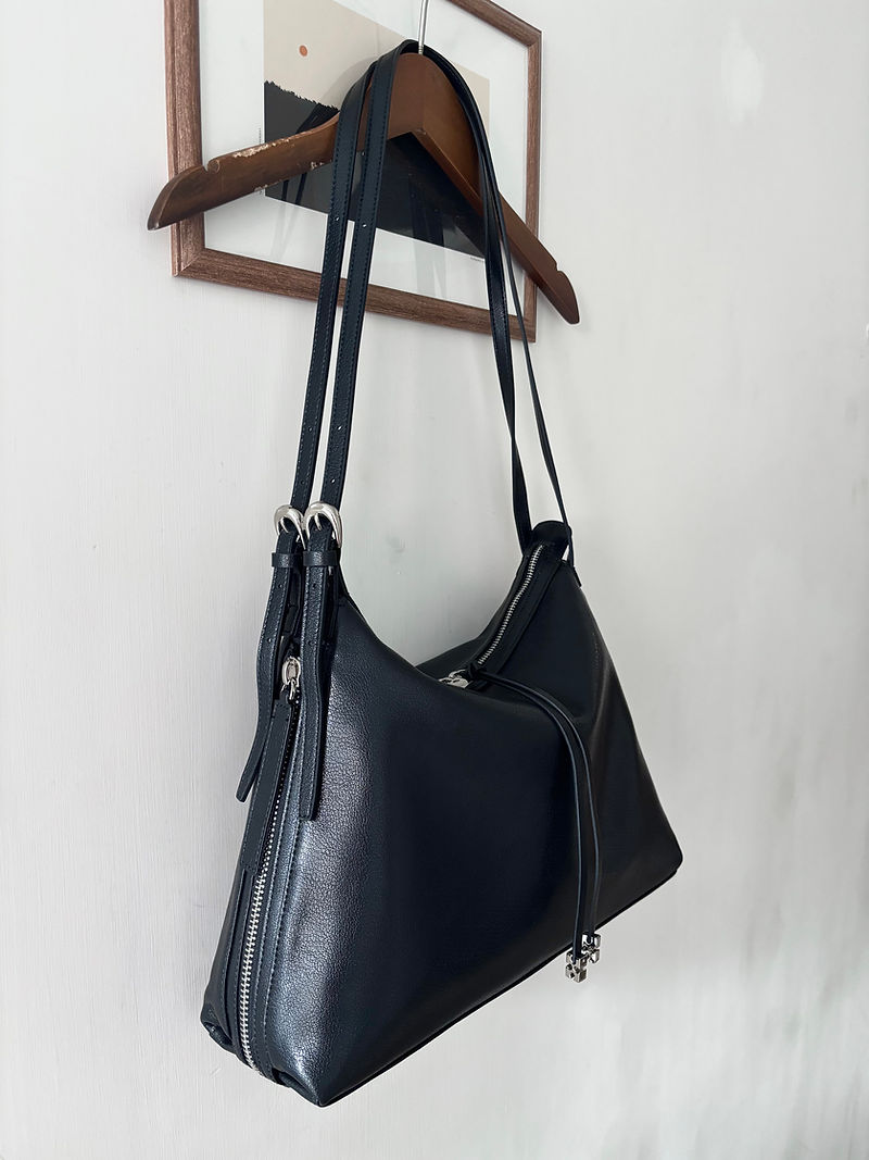 Embossed smooth calf leather double adjusted strap shoulder +crossbody drape bag 1