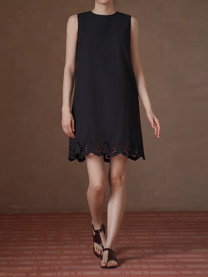 Black crochet trim crewneck sleeveless dress 6