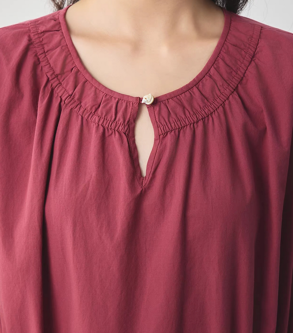 Thumbnail: Raspberry rosy side drawstring detailed buttoned pure cotton midi dress