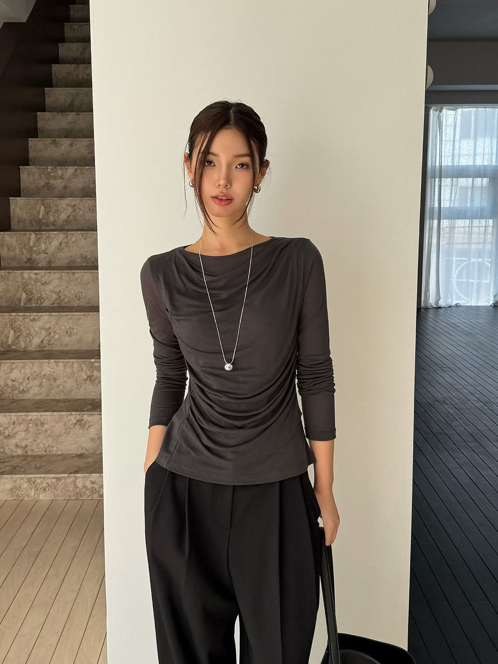 Thumbnail: Drape collar modal tencel longsleeved top 