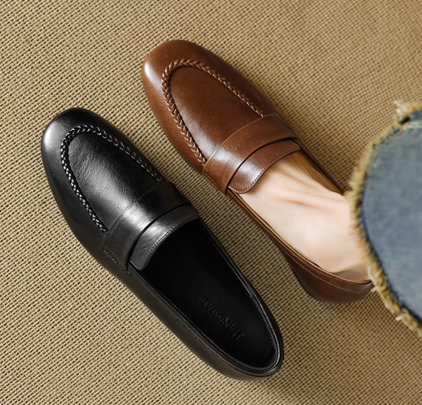 Braided contour penny saver calf leather loafers