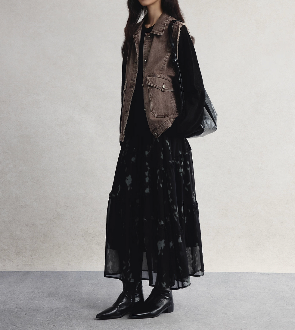 Thumbnail: Floral chiffon elasticated lined layer ruffle skirt