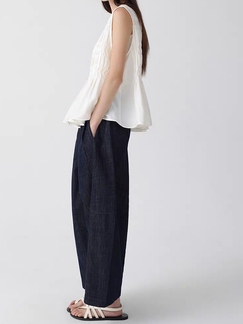 Pleated cotton poly rayon flare peplum vest 14