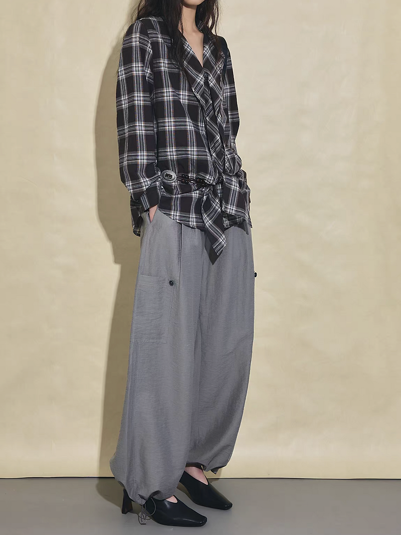 Silver grey lyocell linen rayon taper two way cargo pants 9