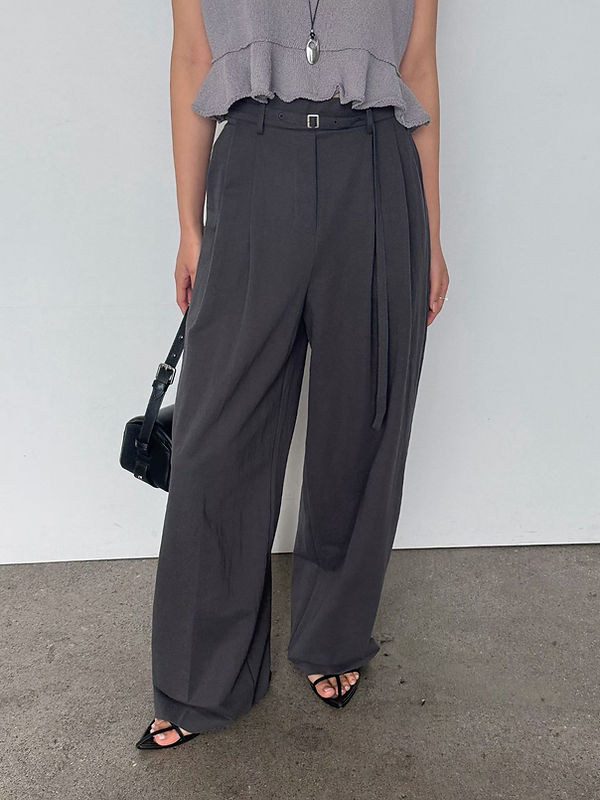 Cotton nylon back elasticated pleated straight pants 