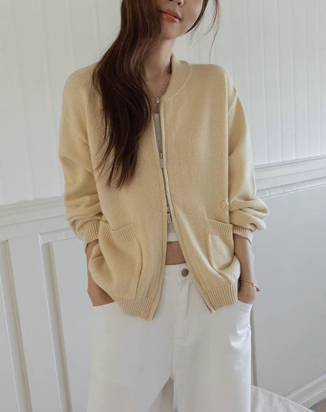 Embossed 15% Australian wool poly tencel knitte baseball cardigan