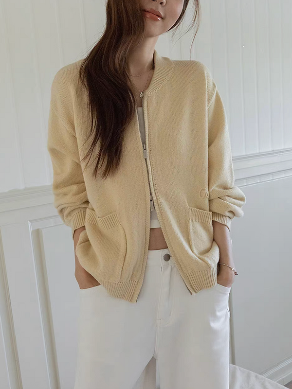 Embossed 15% Australian wool poly tencel knitte baseball cardigan