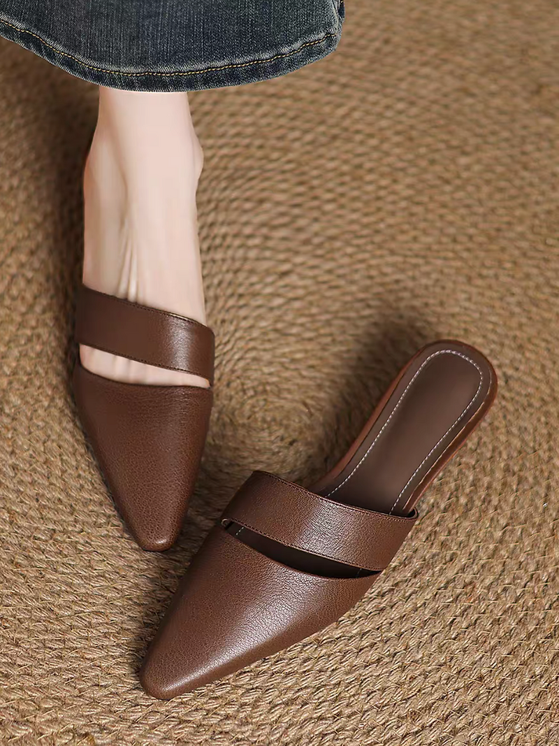 Lambskin diagonal crochet strap pointy low heel slip ons 1