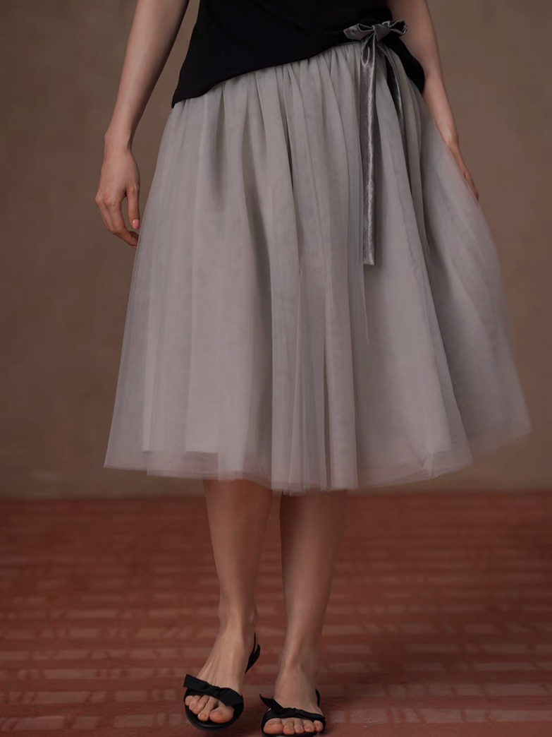 High waisted zipper beige grey organza valour belt table skirt 8