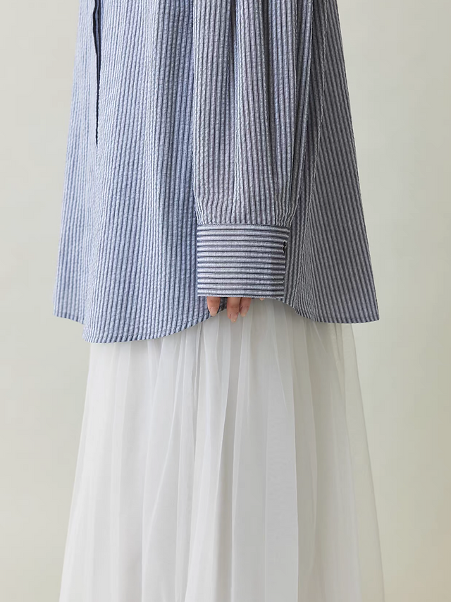 Embossed linen striped mid length shirt 8