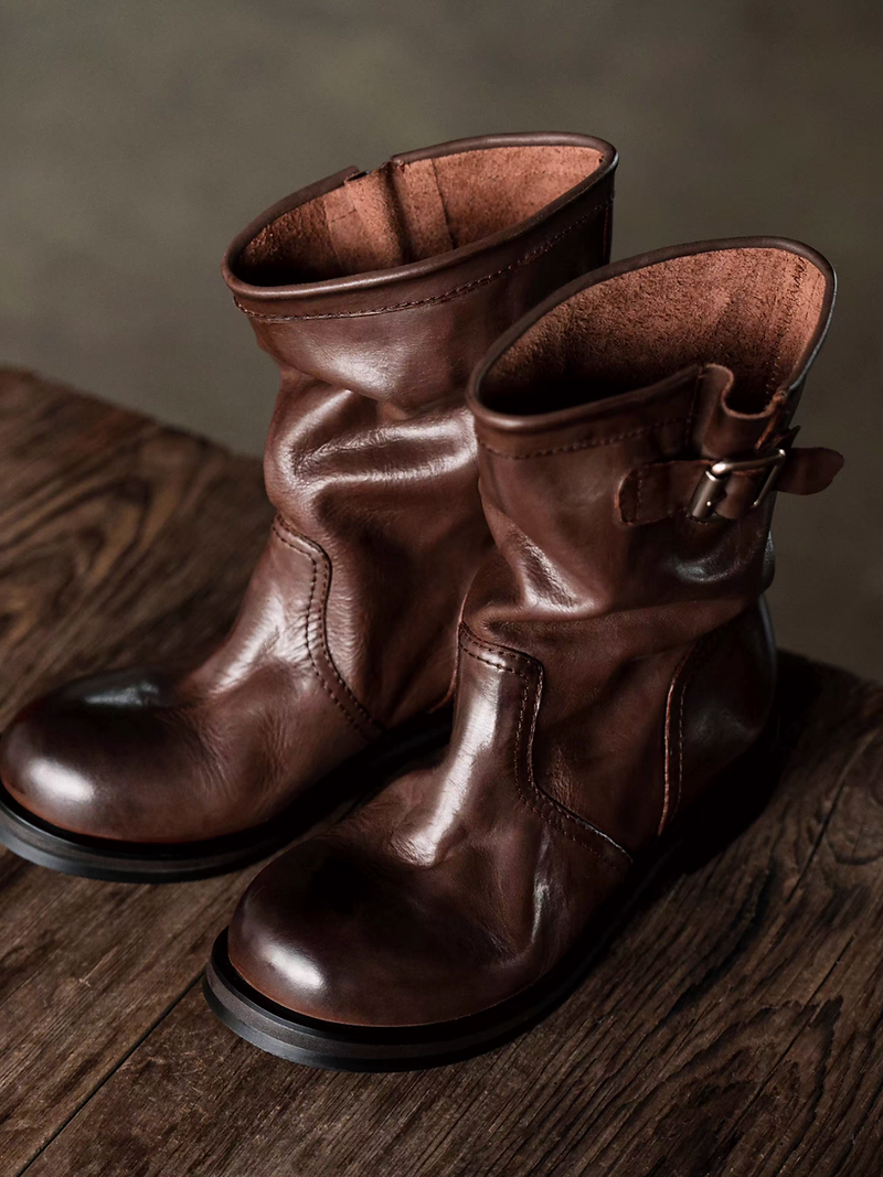Made in Italy Italian brushed off ruffled calf leather mid west boots 4