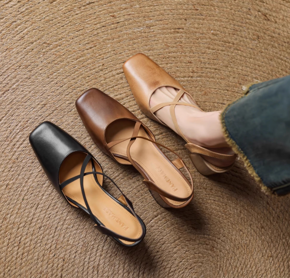 Thumbnail: Brushed off calf leather crossed straps sling back pointy heels