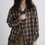 Thumbnail: Olive mocha checker cotton hoodie cotton line shirt / jacket