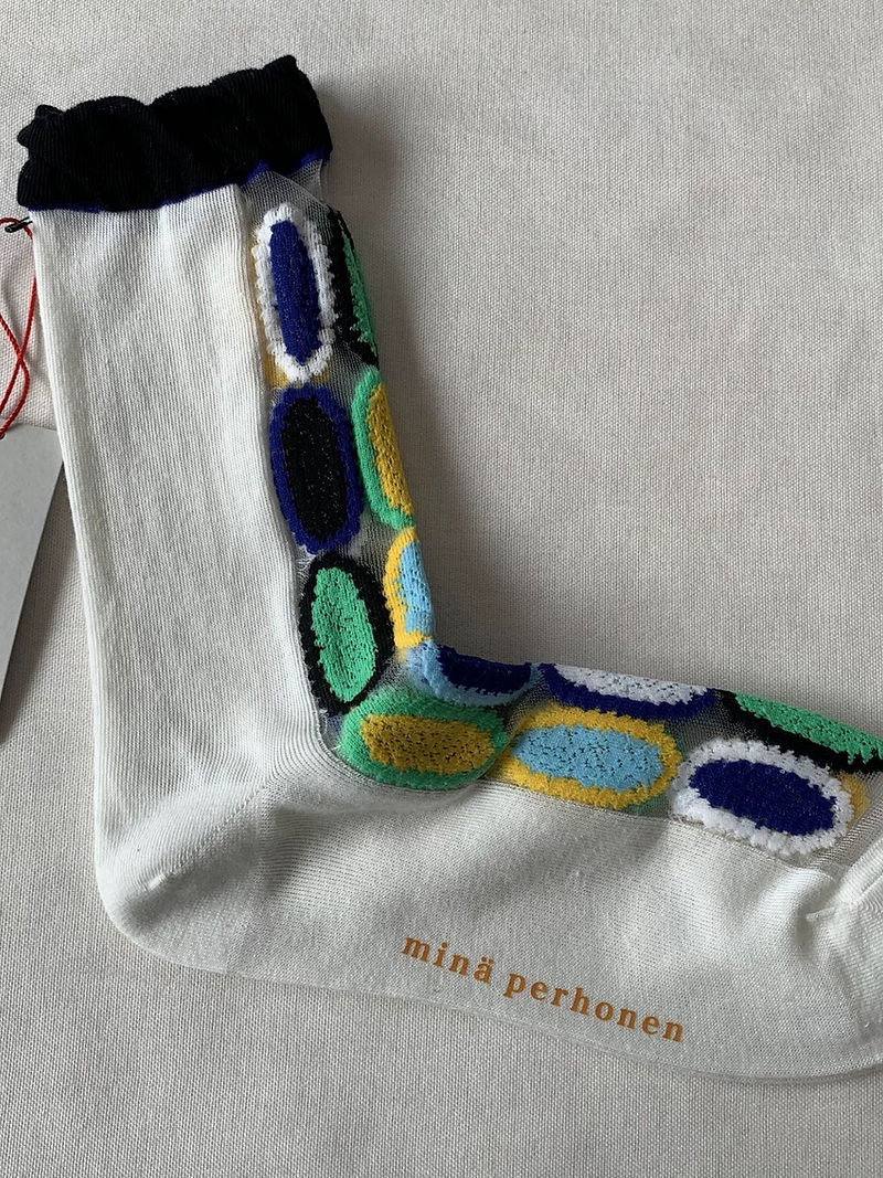 Japan Mina Perhonena artistic partial sheer patterned socks 7