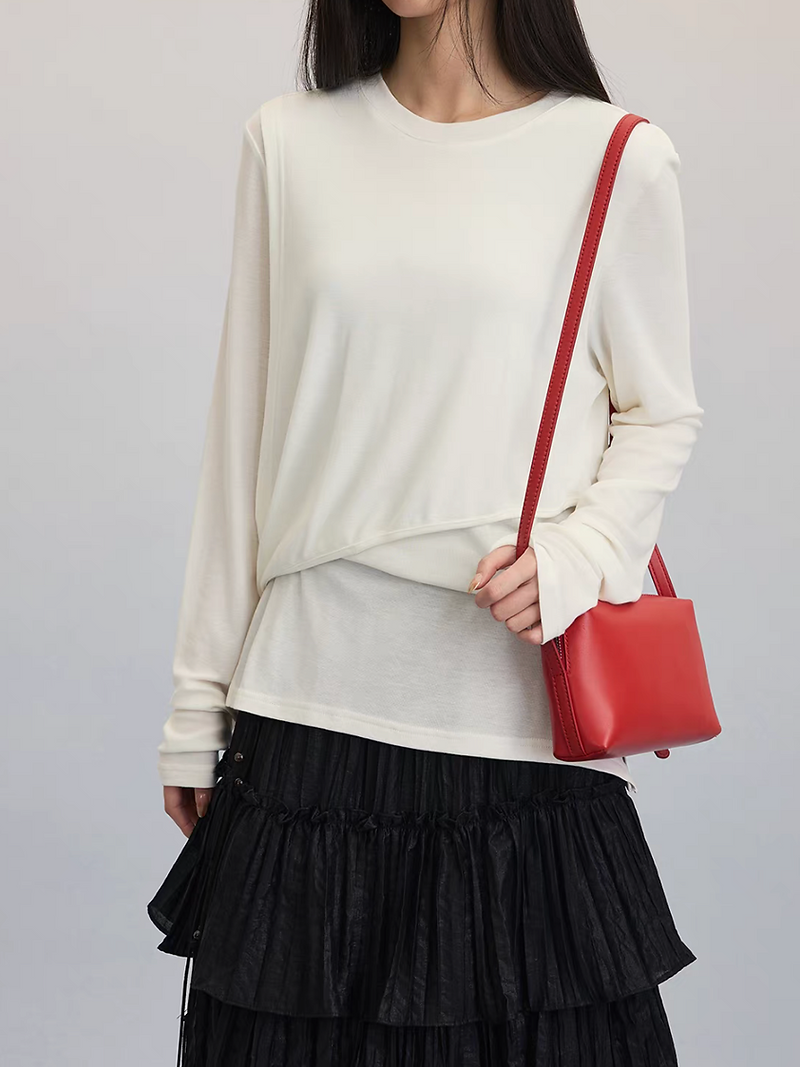 Asymmetric side knot ivory modal wool rayon blouse 8