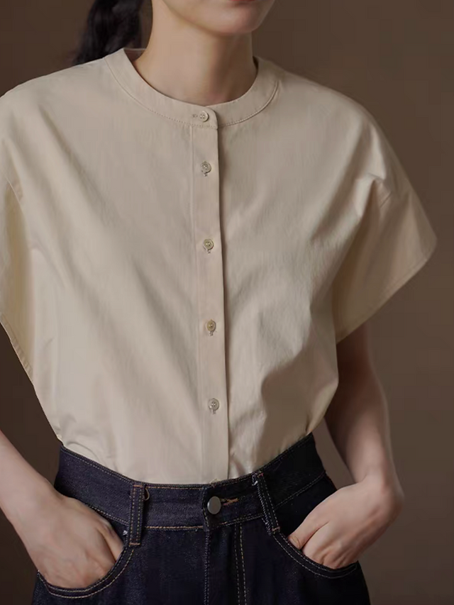 Beige cotton flutter sleeves blouse 7