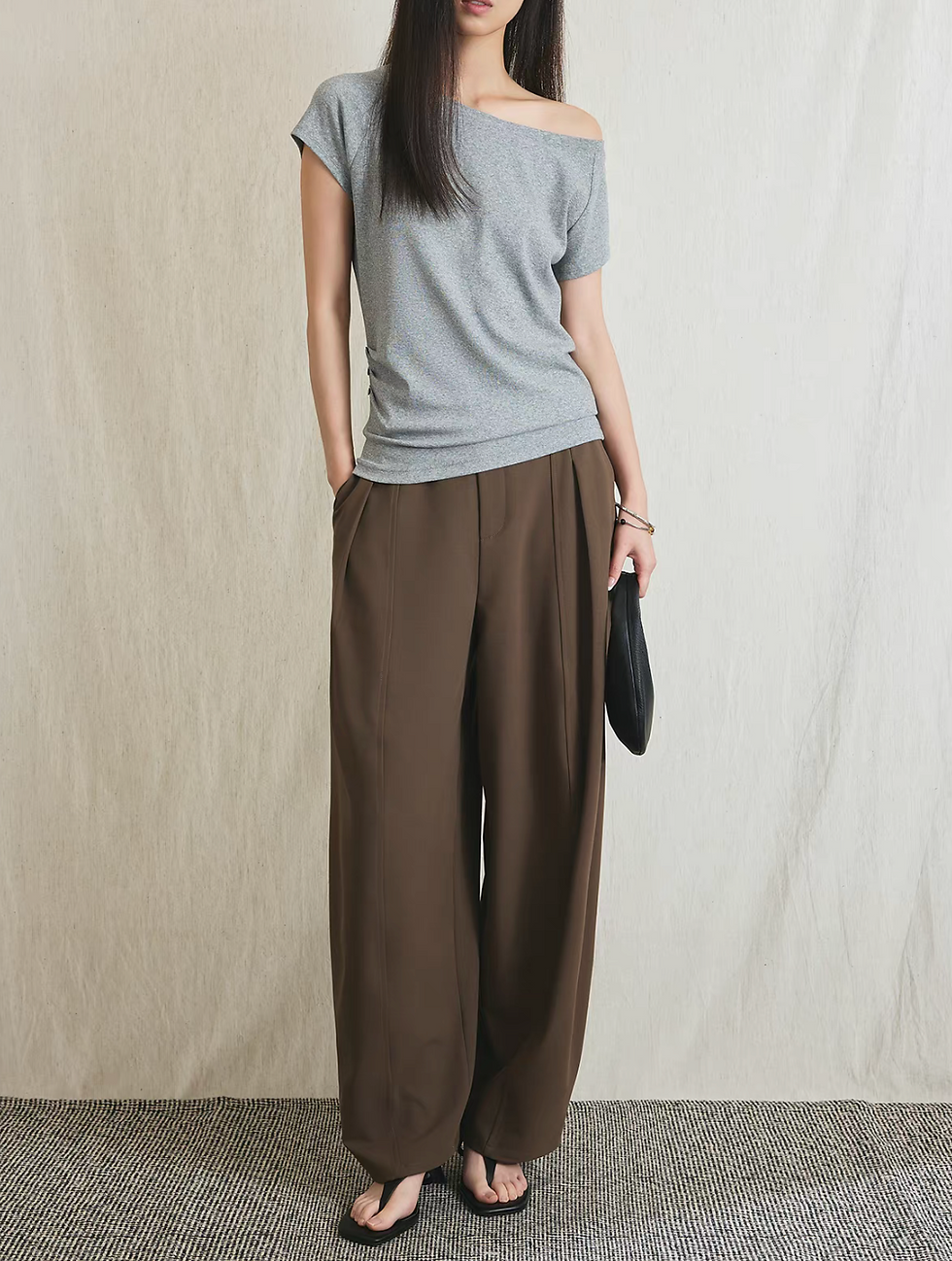Thumbnail: Poly rayon contour high waisted mocha trousers