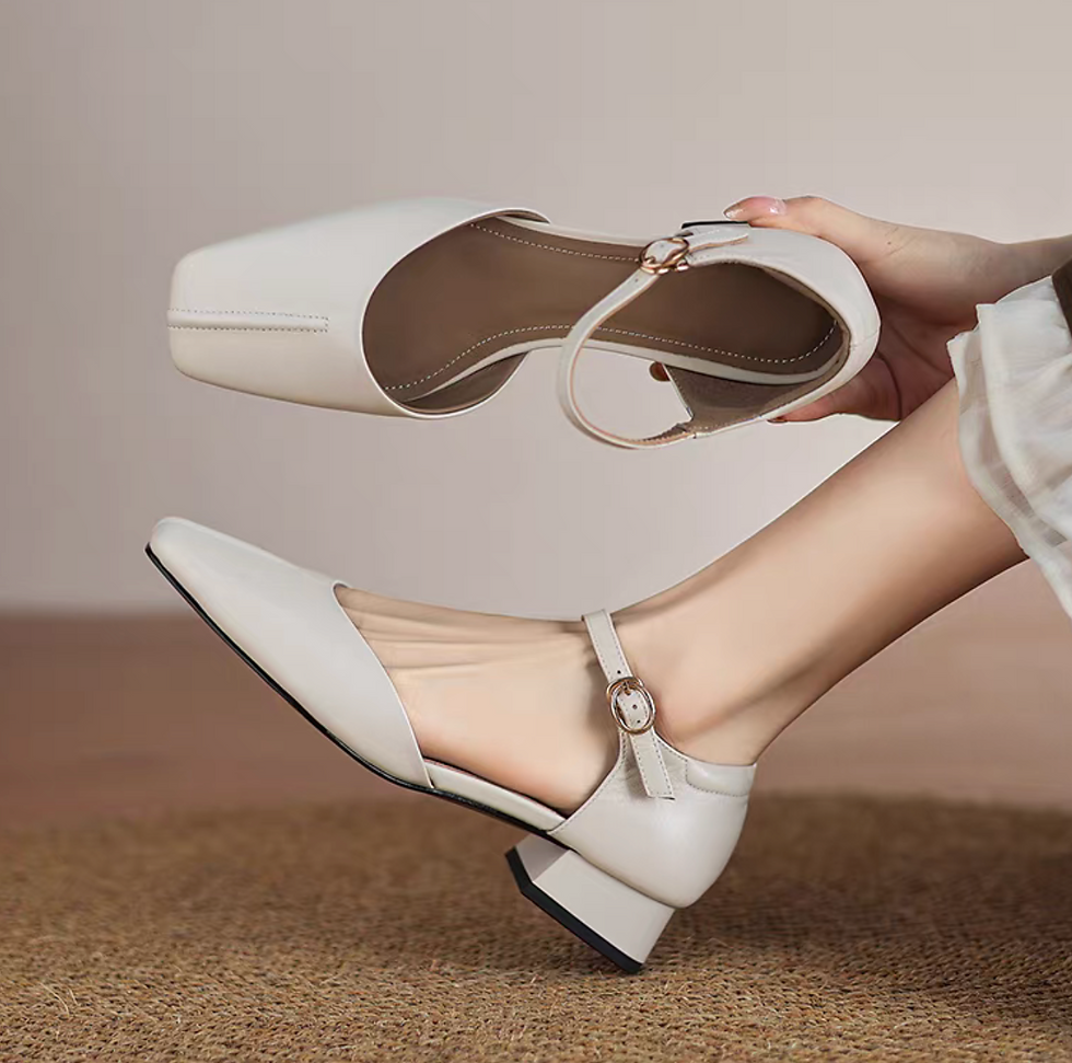 Thumbnail: Square toe contour lambskin Mary Janes