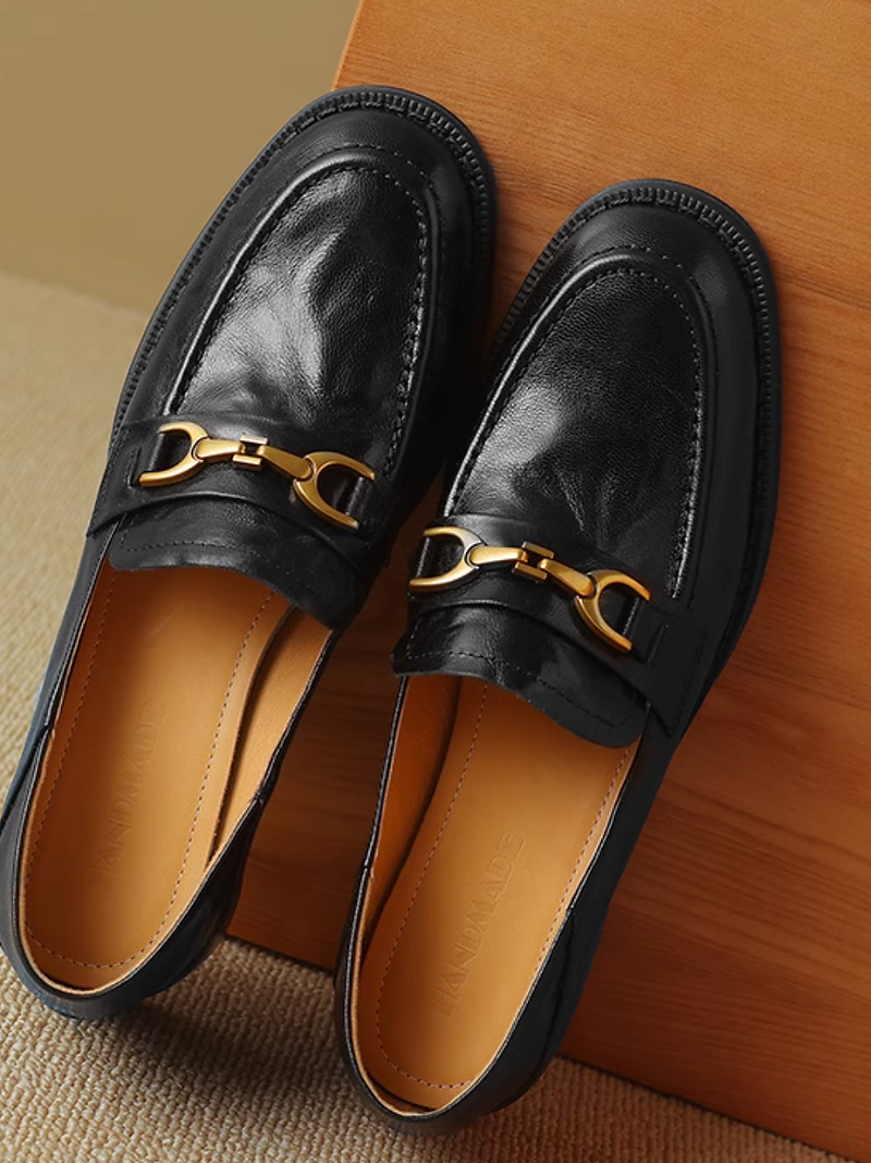Buckle deco ruffled lambskin loafers 1