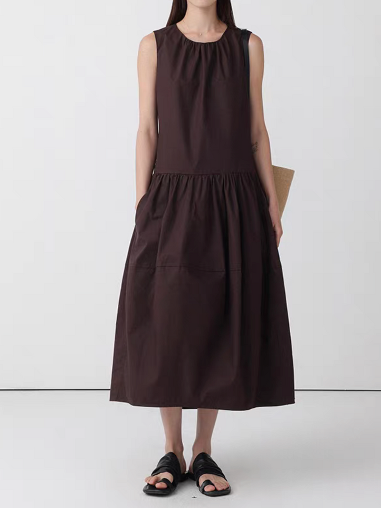 Pure cotton back zipped puff maxi sleeveless dress 5