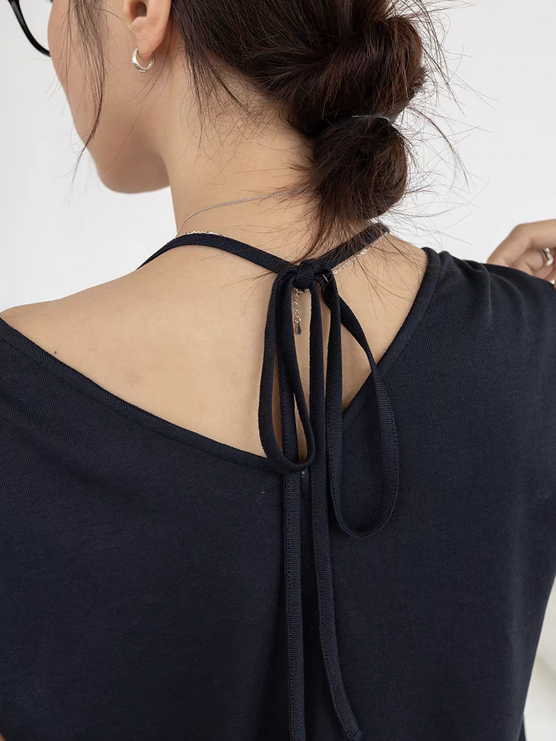 Lyocell cotton poly back adjusted strap U neck tee 7