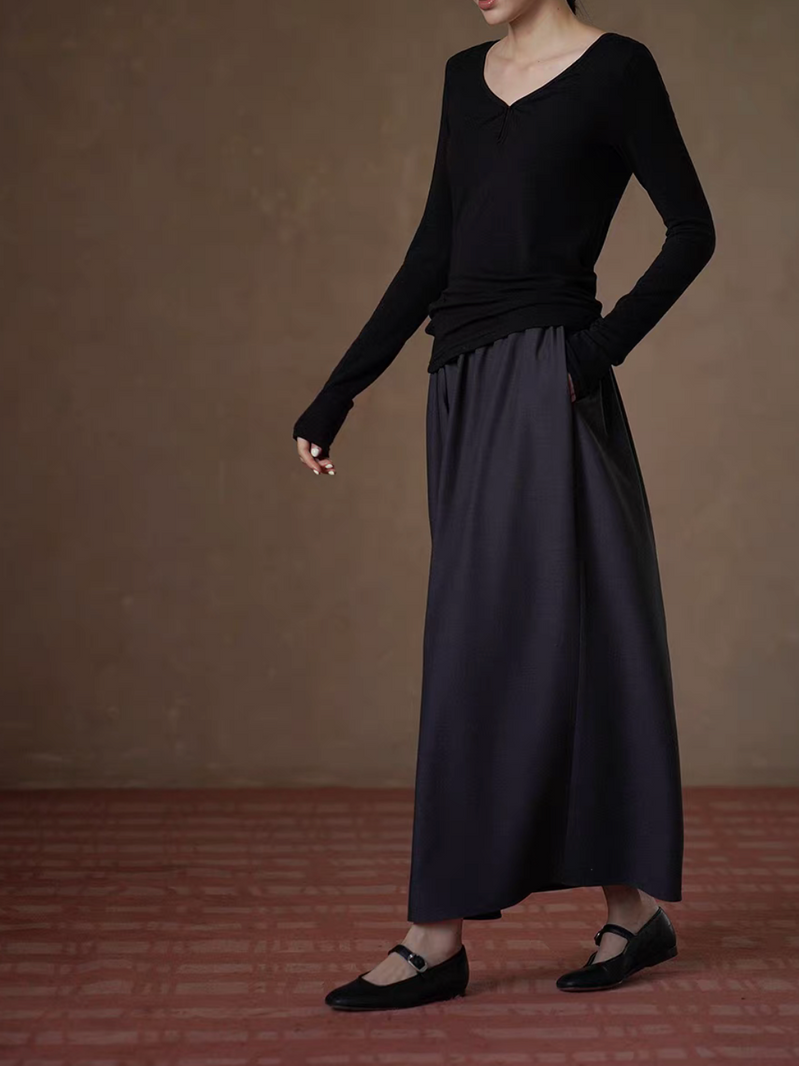 Charcoal dark blue cotton poly rayon elasticated long skirt 3