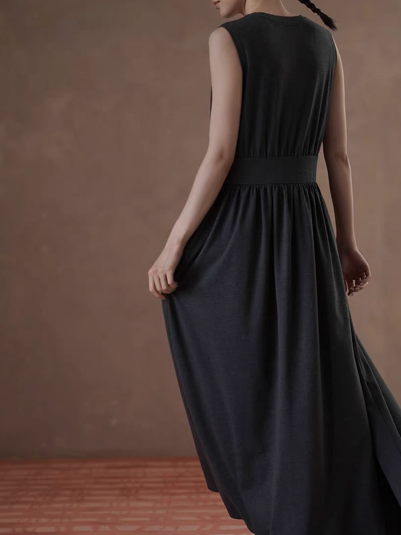 Charcoal cotton elasticated waistband sleeveless dress 6