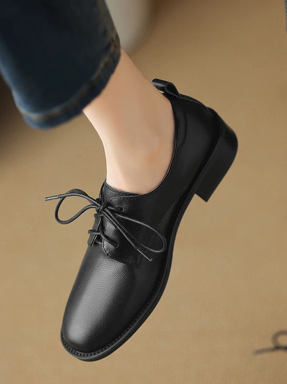 Calf leather wood heel lacing shoes 1