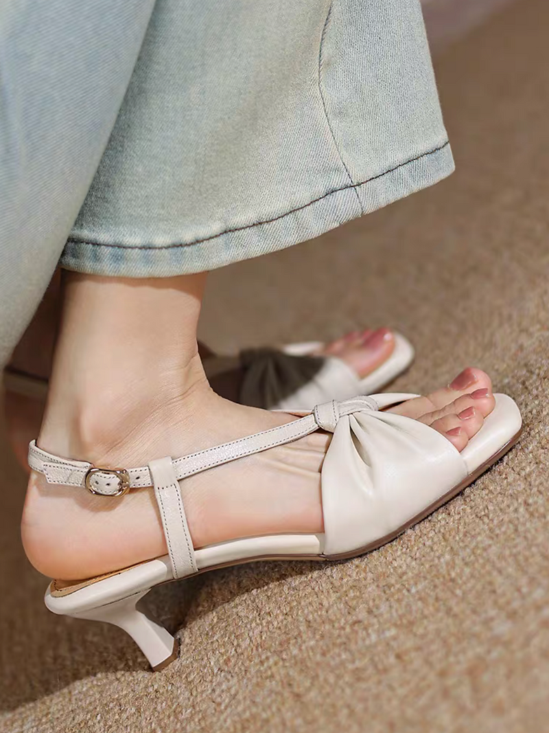 Lambskin bow twist sling back low heel stillettos 3