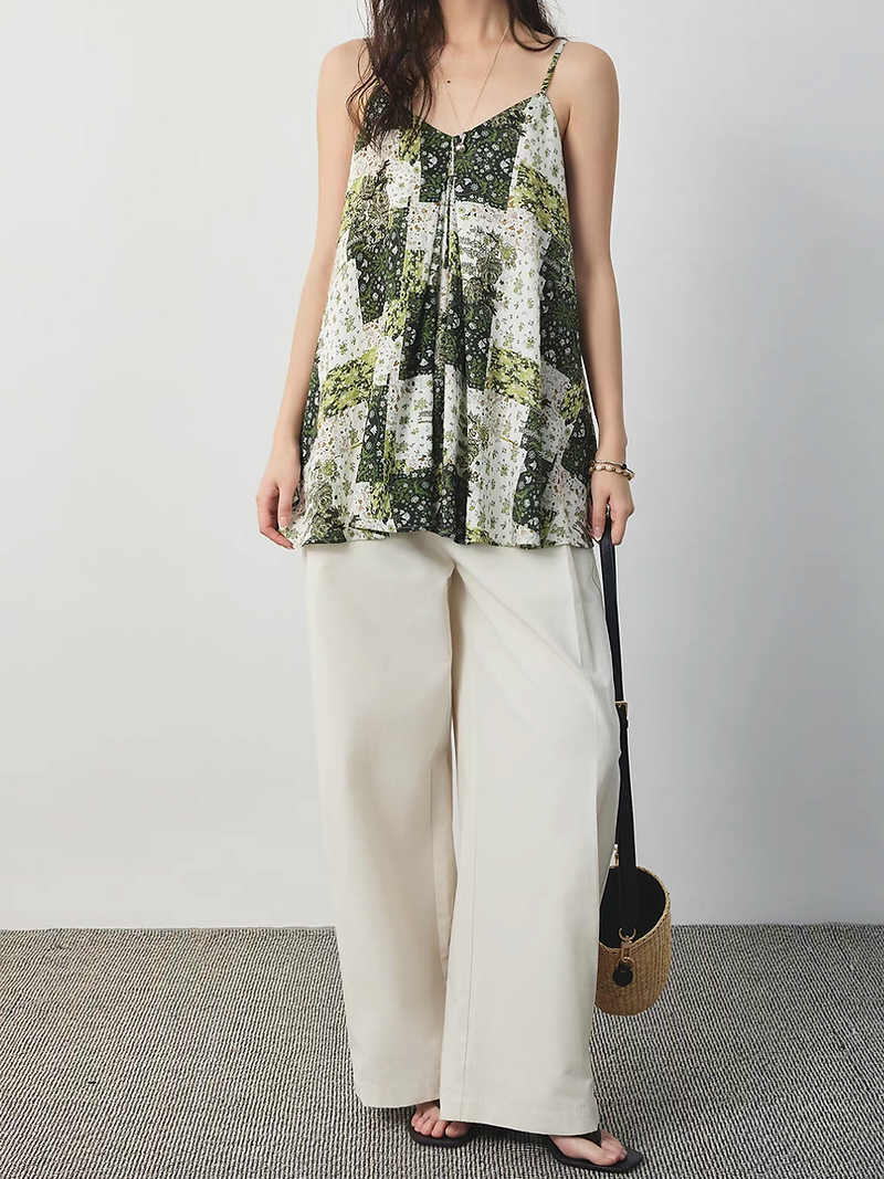 Botanical docking cotton linen rayon pleated flare camisole 11