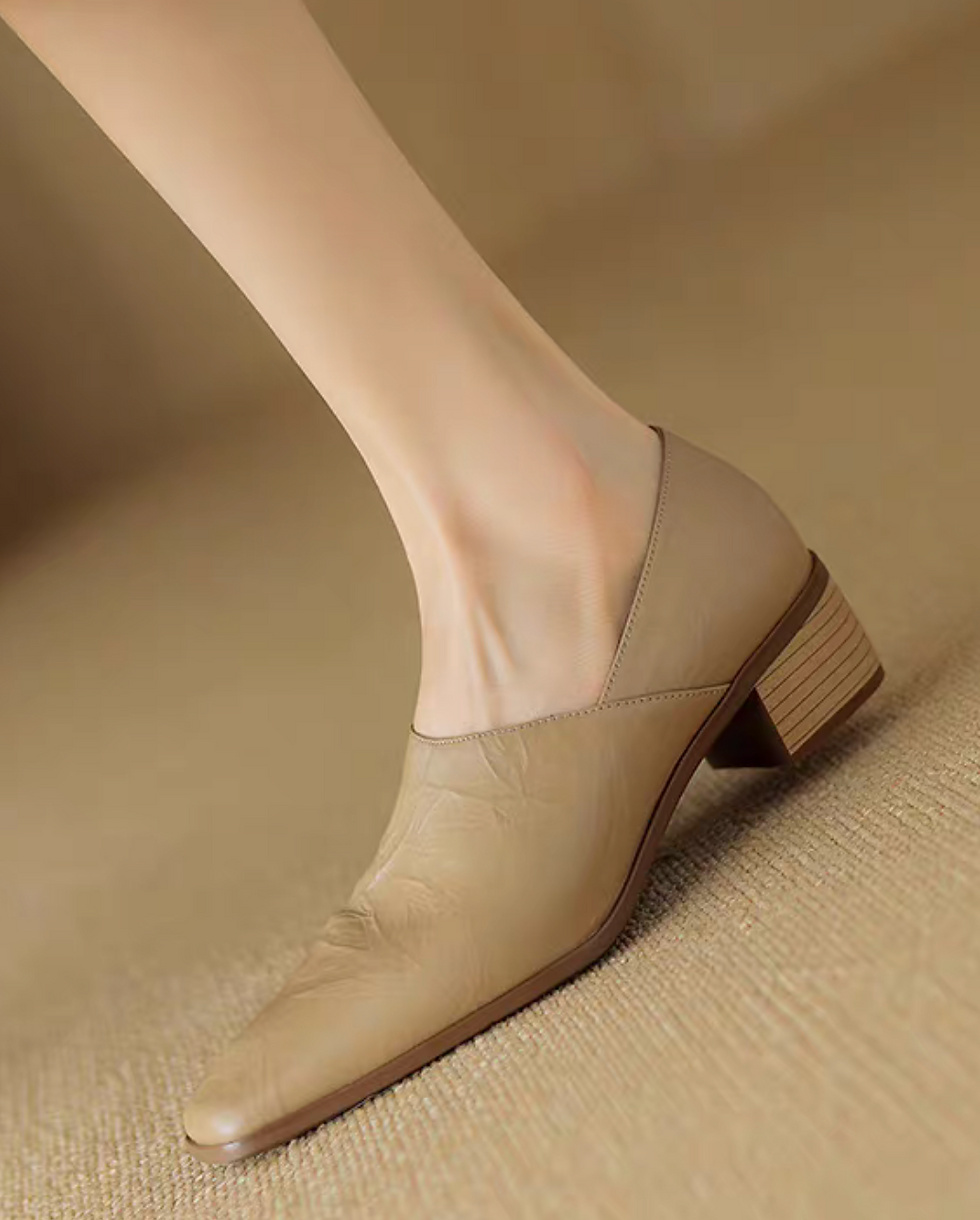 Thumbnail: Embossed lambskin square toe wood heel loafers