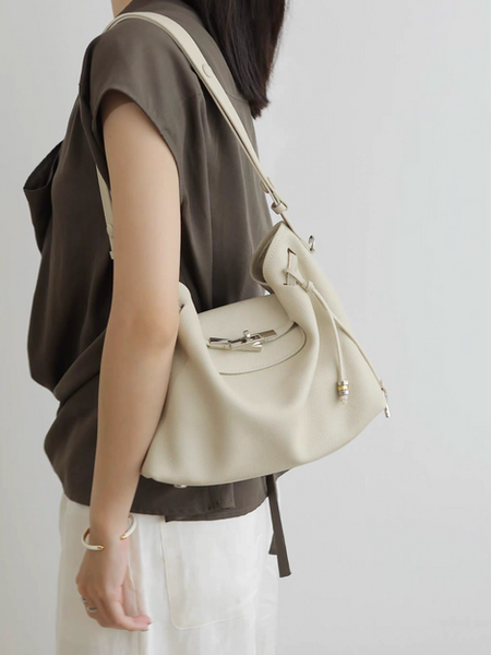 Grain calf leather key charms twist buckle shoulder + crossbody flap bag