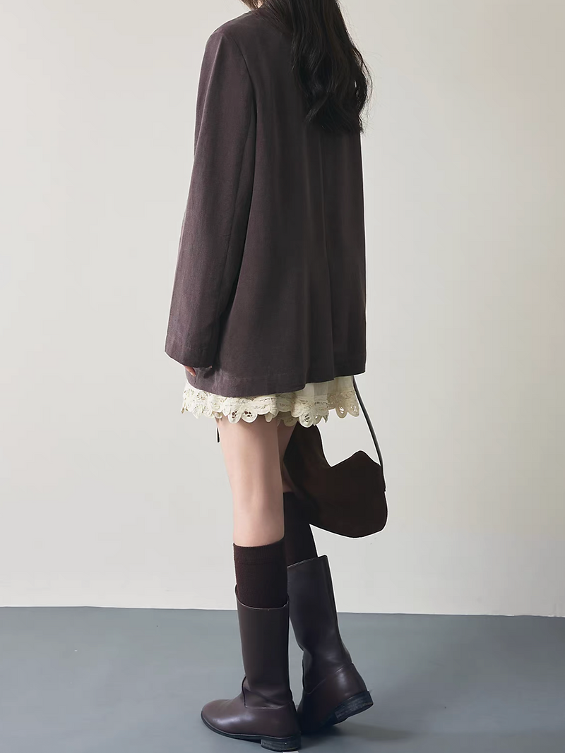 Purplish tone mocha cotton linen rayon connected two pieces like jacket 10