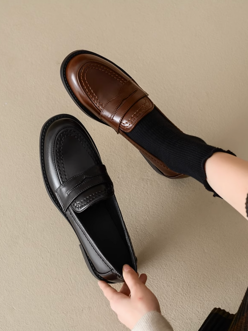 Stitched trim penny saver calf leather loafers 8