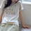 Thumbnail: Alphabets print cotton sora beige crewneck tee