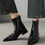 Thumbnail: Oil waxed calf leather zipper pointy twisted design ankle boots