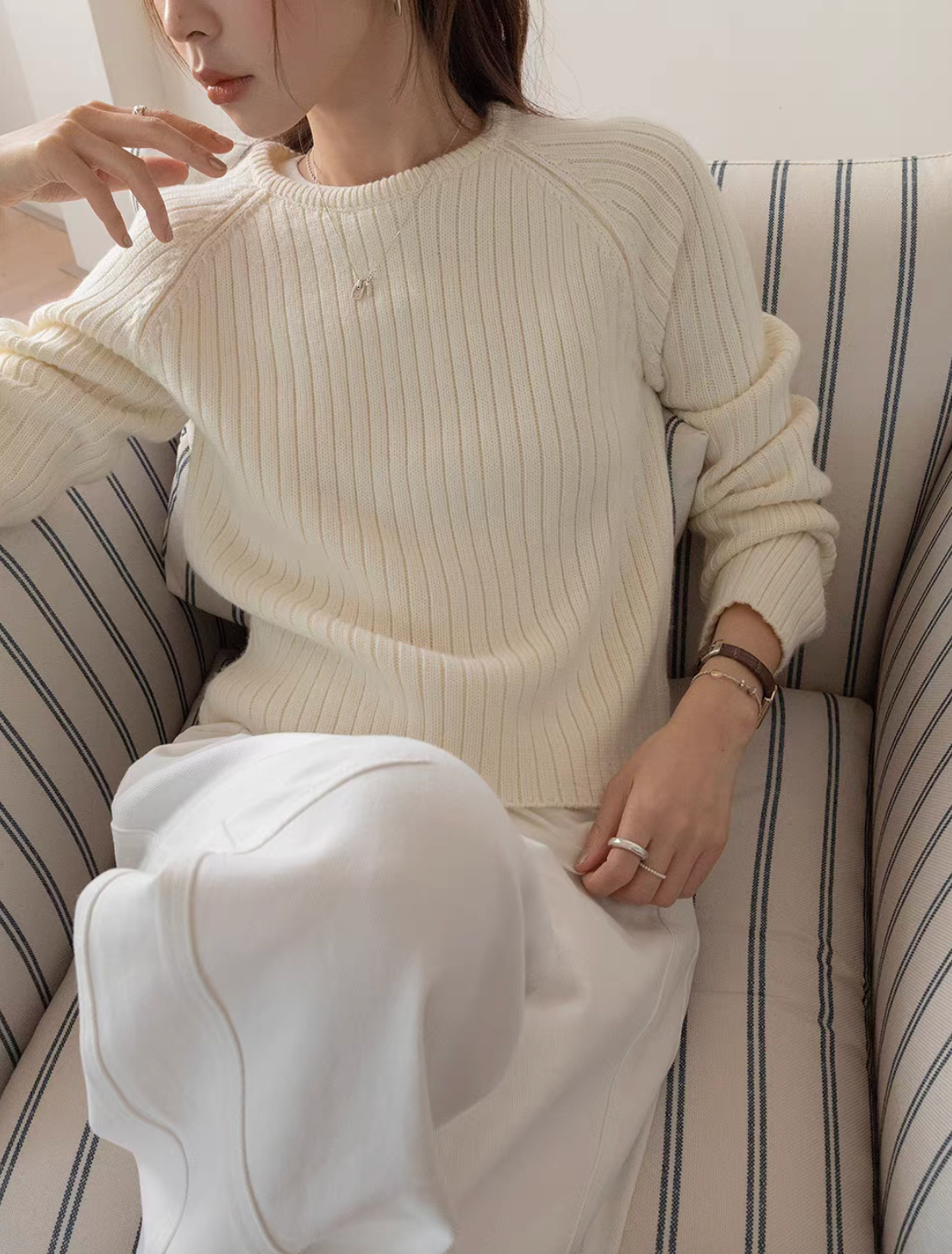 15% Merino wool 20%wool rayon tencel ribbed jumper