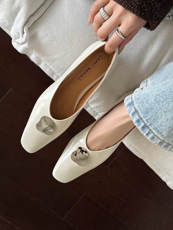 Lambskin abstract crafted metal piece flats