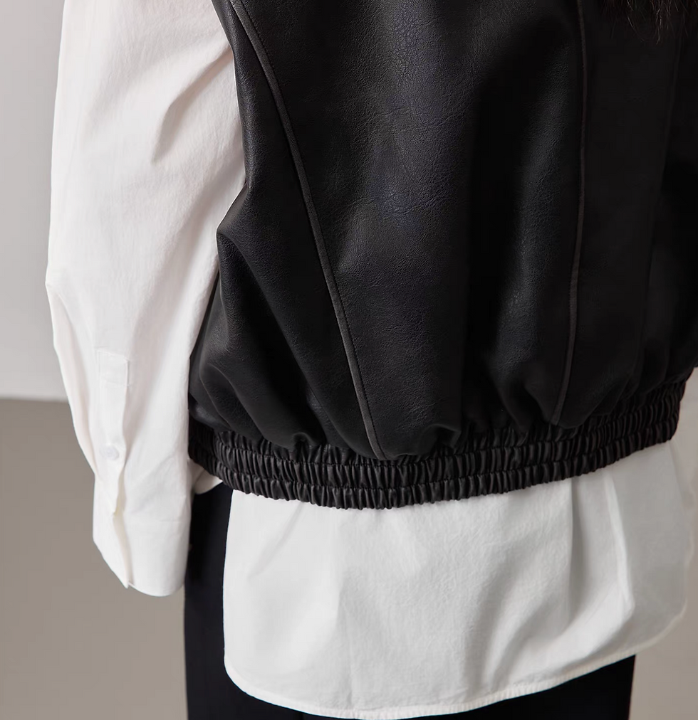 Thumbnail: 90% Inner down filled crewneck synthetic leather clasp buttoned vest