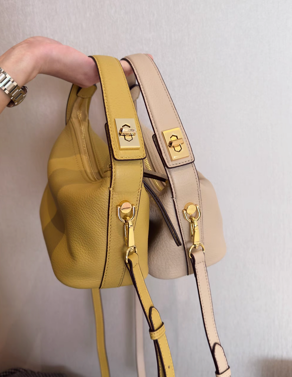 Thumbnail: Twist buckle drape toga embossed handle + crossbody bag