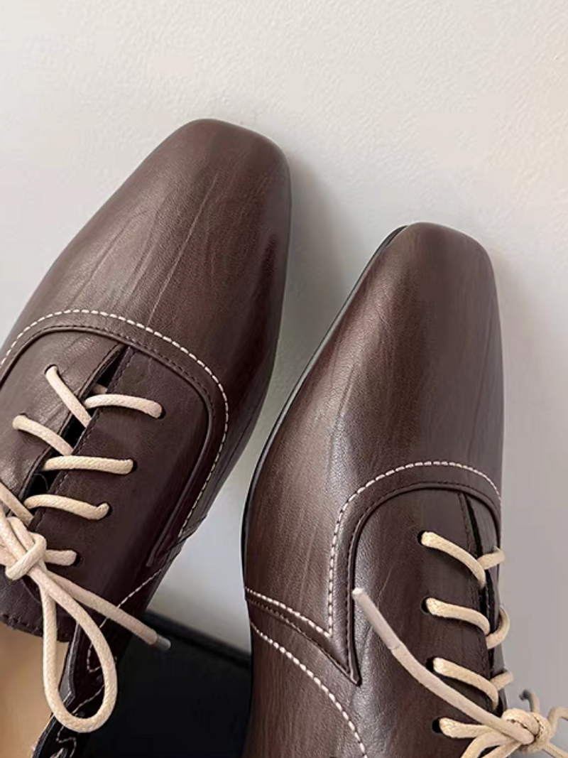 Side crochet lacing stitched trim calf leather pointy lascing shoes 12