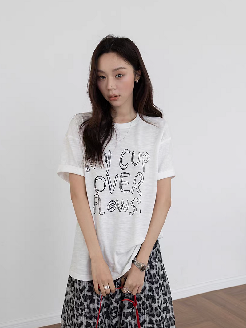 My Cup Over Flows print cotton crewneck tee 6