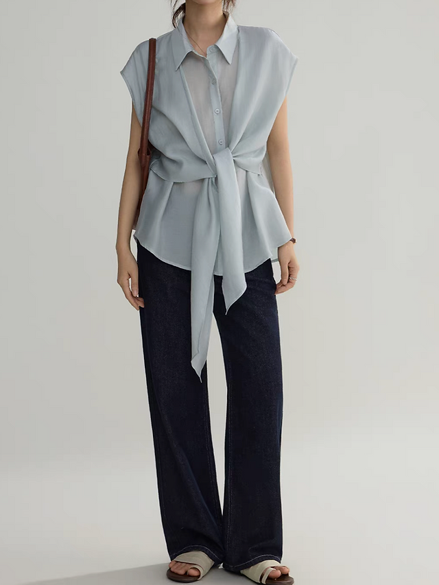 Front twist knot pure lyocell polo top 10