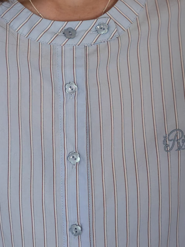 French style two way collaratte floral buttoned wavy trim cotton blouse 14