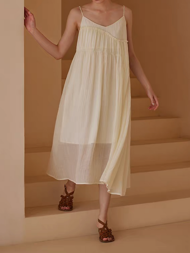 Diagonal ruffle trim layered lyocell blend ivory slipdress 4