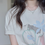 Thumbnail: Abstract floral beige cotton crewneck print tee