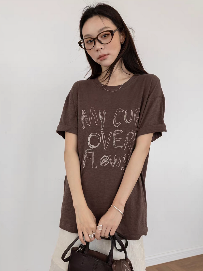 My Cup Over Flows print cotton crewneck tee 4
