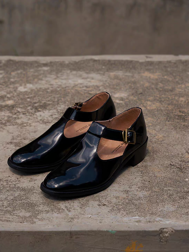 Made in Paris oil waxed calf skin T strap Mary Janes 7